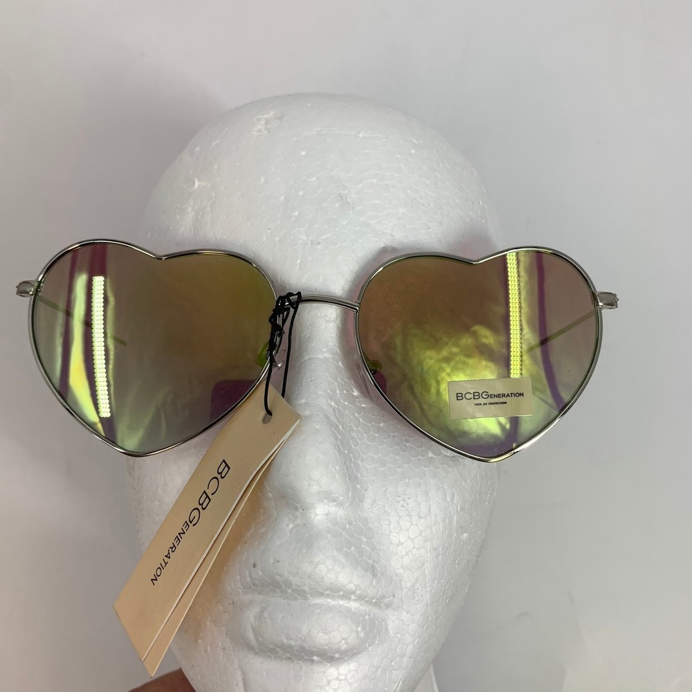 BCBG Generation Heart‎ Sunglasses Silver Frame Pink Mirror Lens UV Protection